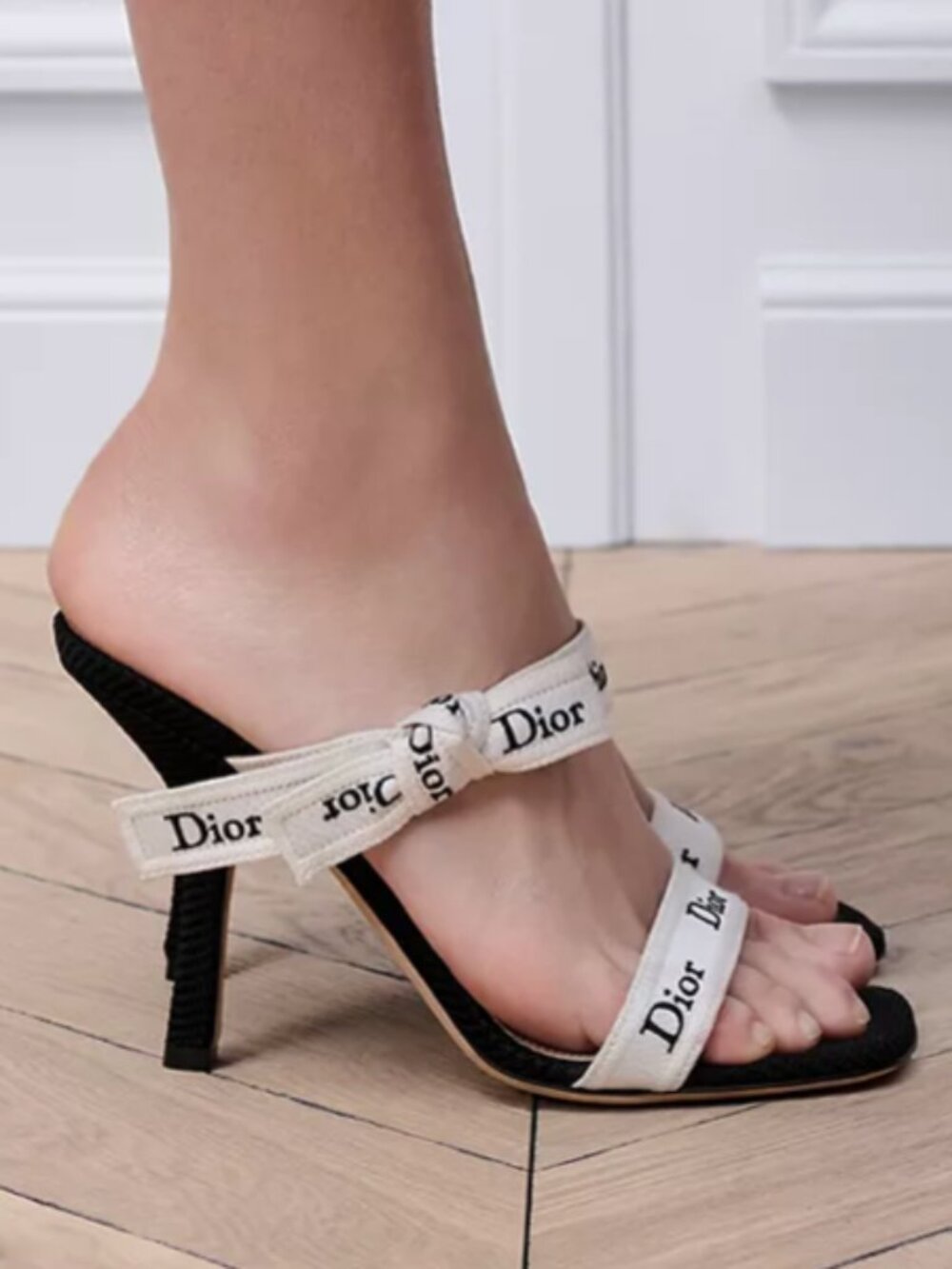 Christain Dior Heeled Sandal with J'Adior Straps Black Embroidered Cotton, 39.5 - Picture 11 of 13
